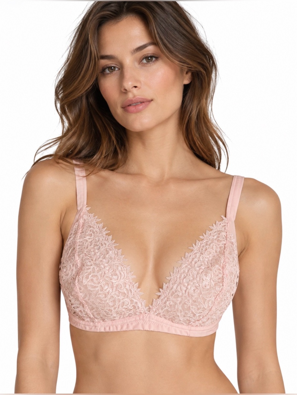 NWT Louise Marnay Pink Floral Embroidered Lace V Plunge Bralette Bra Size 36C